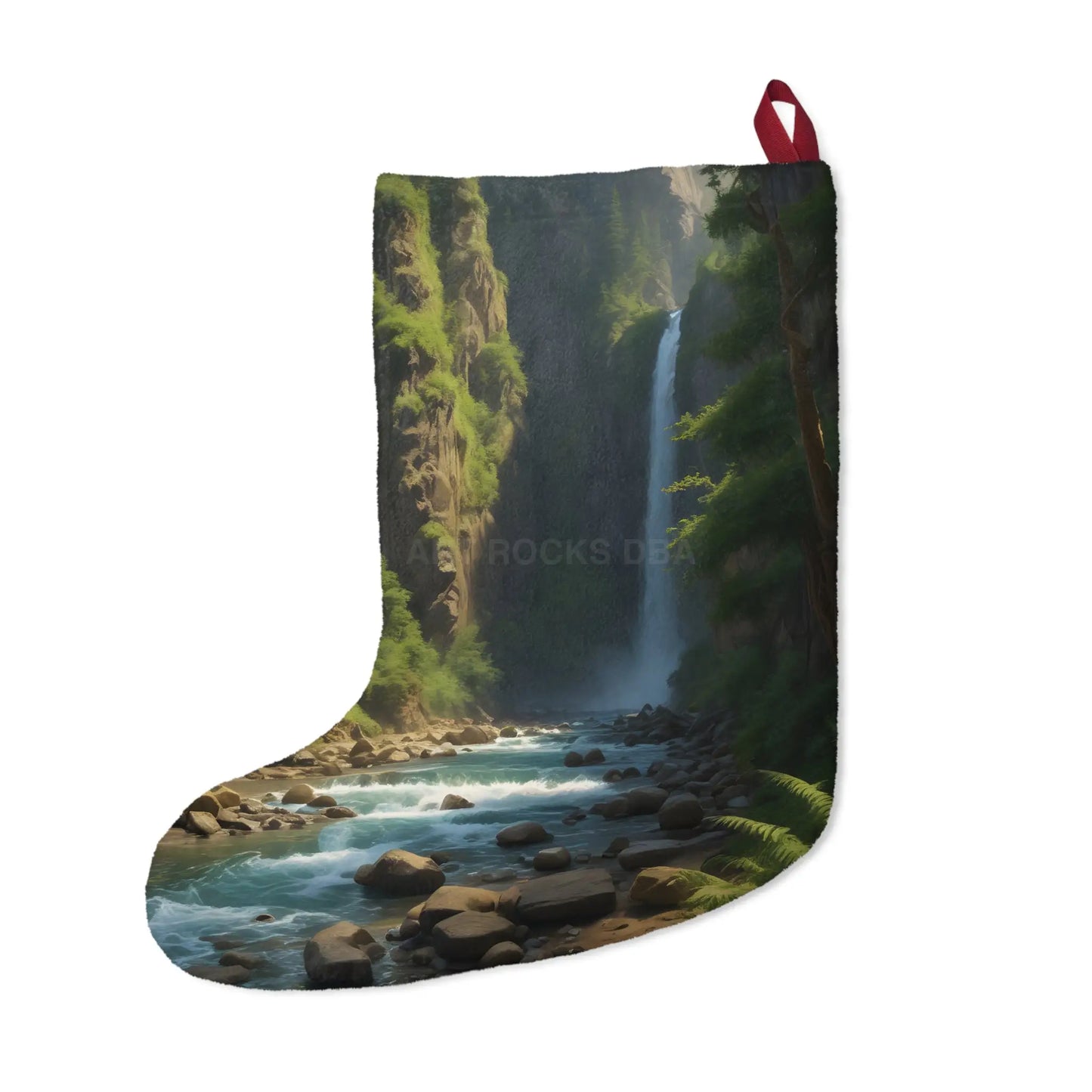 Waterfall River Christmas Stocking — Scenic Nature Holiday Decor - One size - Home Decor