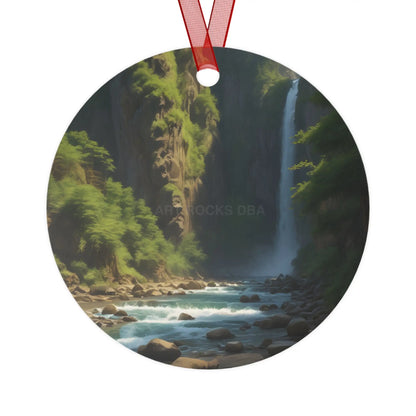 Waterfall River Metal Ornament — Scenic Nature Ornament for Christmas & Home Décor - Home Decor