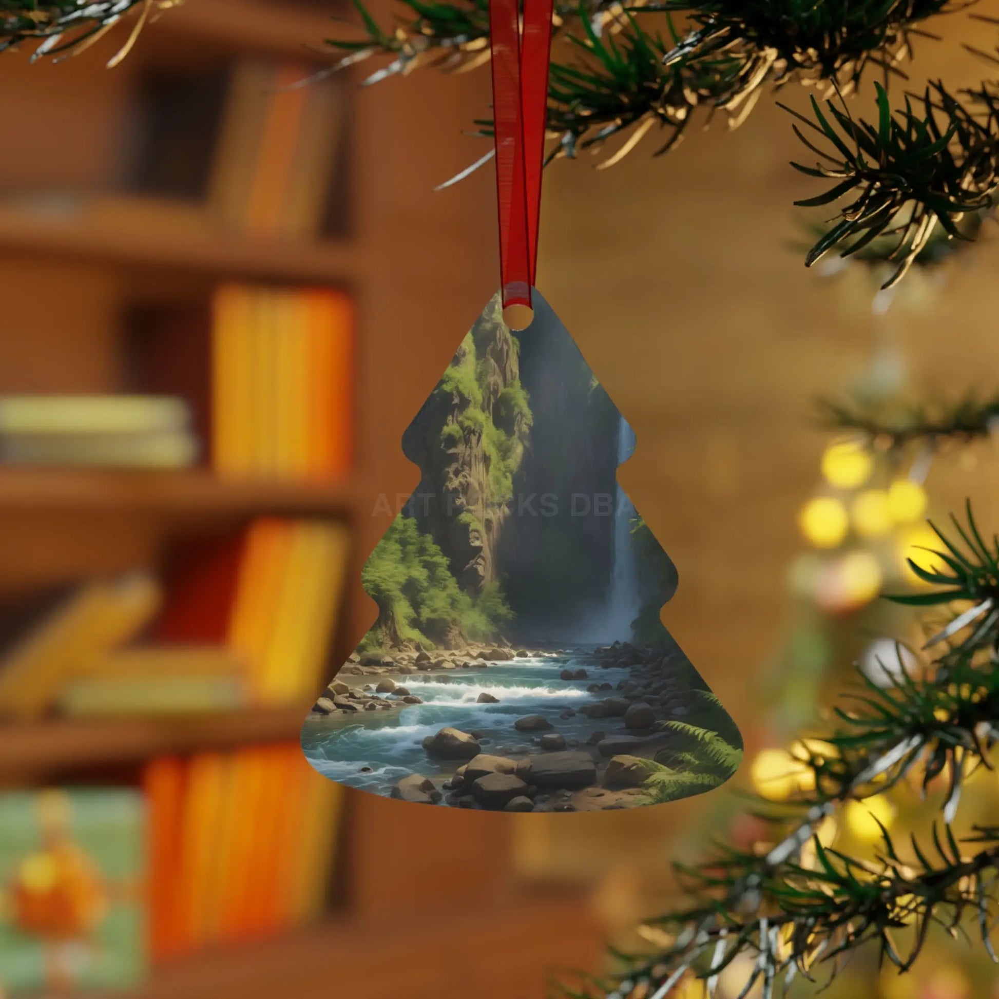 Waterfall River Metal Ornament — Scenic Nature Ornament for Christmas & Home Décor - Home Decor