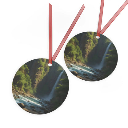 Waterfall River Metal Ornament — Scenic Nature Ornament for Christmas & Home Décor - Home Decor
