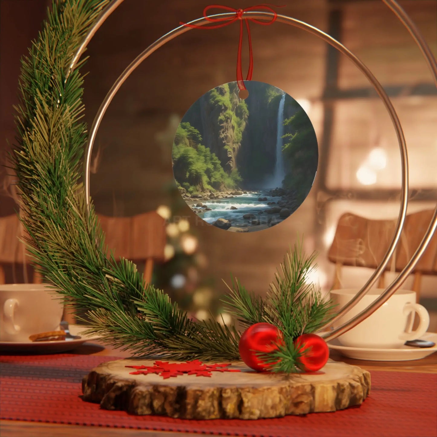 Waterfall River Metal Ornament — Scenic Nature Ornament for Christmas & Home Décor - Home Decor