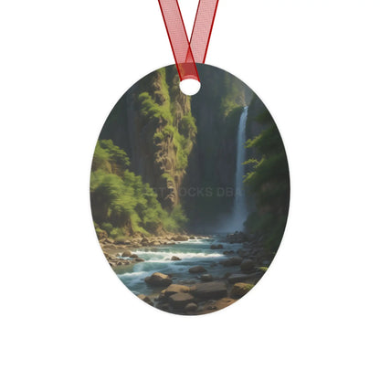 Waterfall River Metal Ornament — Scenic Nature Ornament for Christmas & Home Décor - Oval / One Size - Home Decor