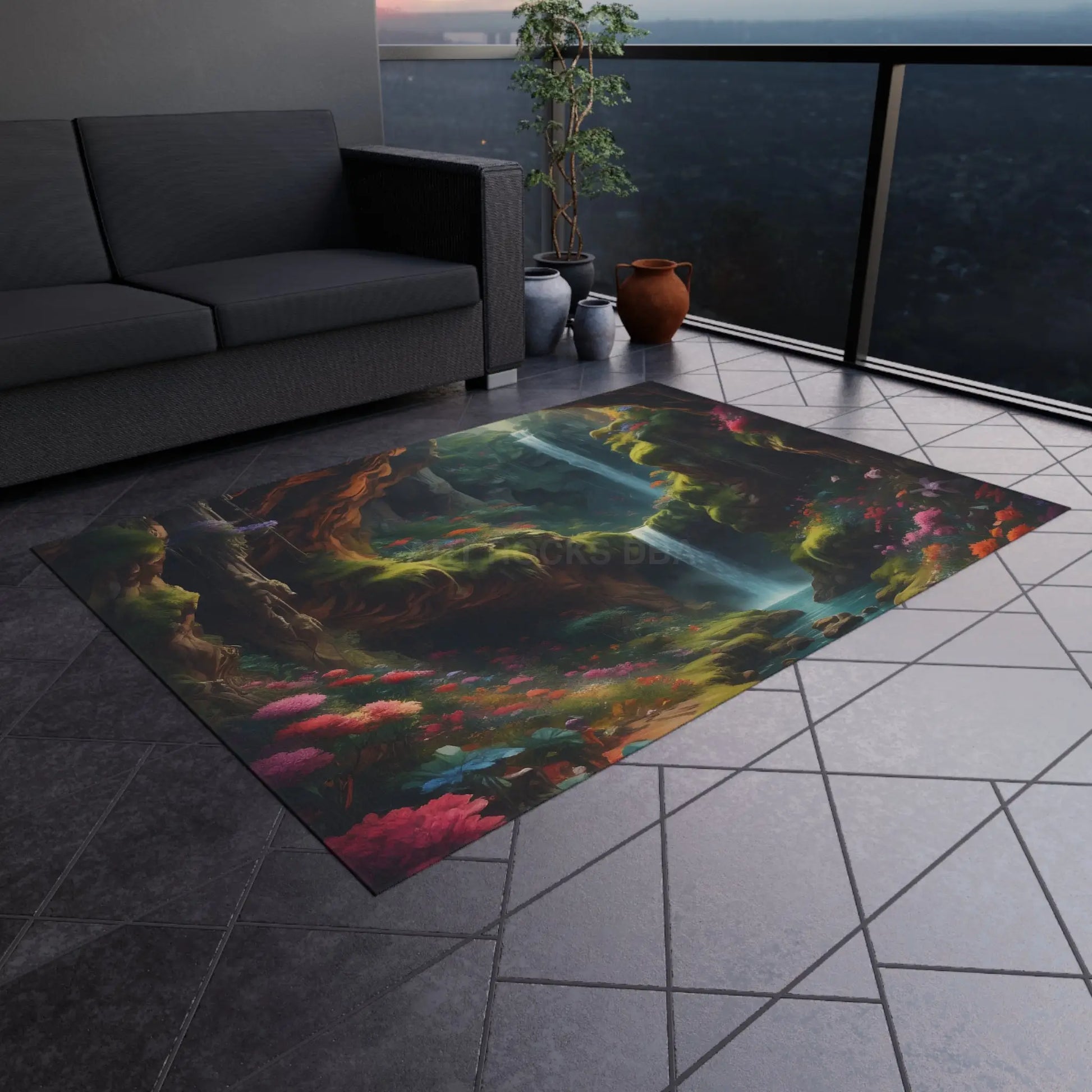 Waterfall Secret World Outdoor Rug Boho Patio Mat Garden Decor Nature Lover Gift Cozy Porch Accessory - Home Decor