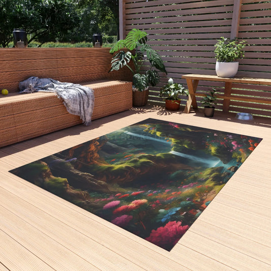 Waterfall Secret World Outdoor Rug Boho Patio Mat Garden Decor Nature Lover Gift Cozy Porch Accessory - 60’’ × 84’’