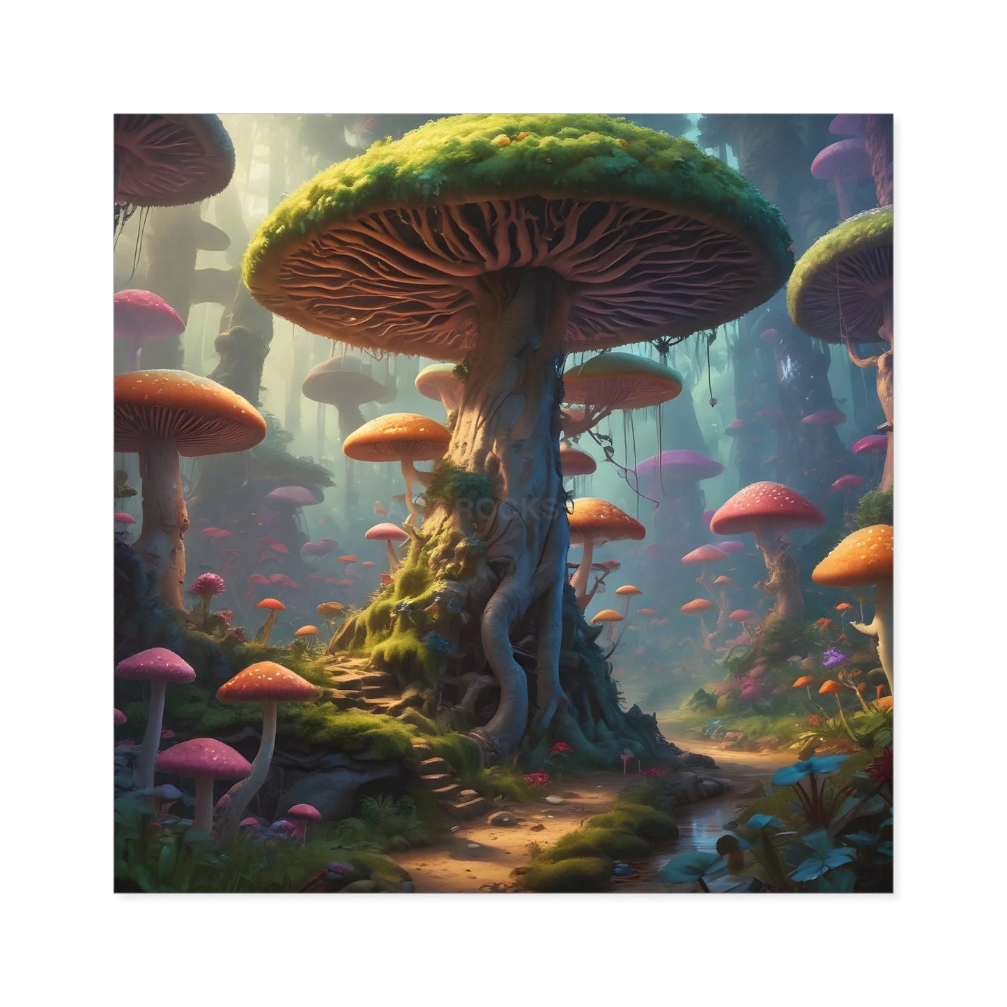 Whimsical Fairy Tale Mushroom Stickers Nature Decor Magical Art Indoor/Outdoor Use Playful Gifts - Square / 5’’ × 5’’