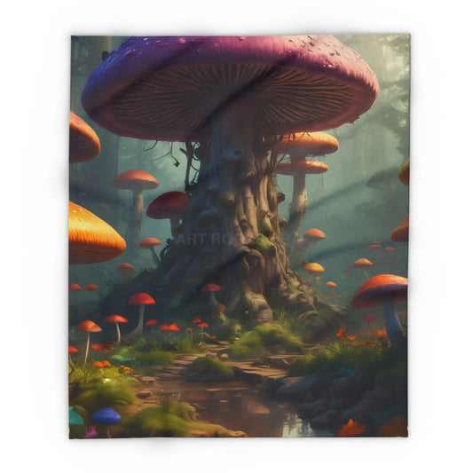 Whimsical Mushroom Fleece Blanket - Cozy Blanket for Home Décor Gift for Nature Lovers Boho Room Accent - 50’’ × 60’’