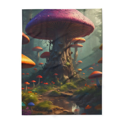 Whimsical Mushroom Fleece Blanket - Cozy Blanket for Home Décor Gift for Nature Lovers Boho Room Accent - 60’’ × 80’’