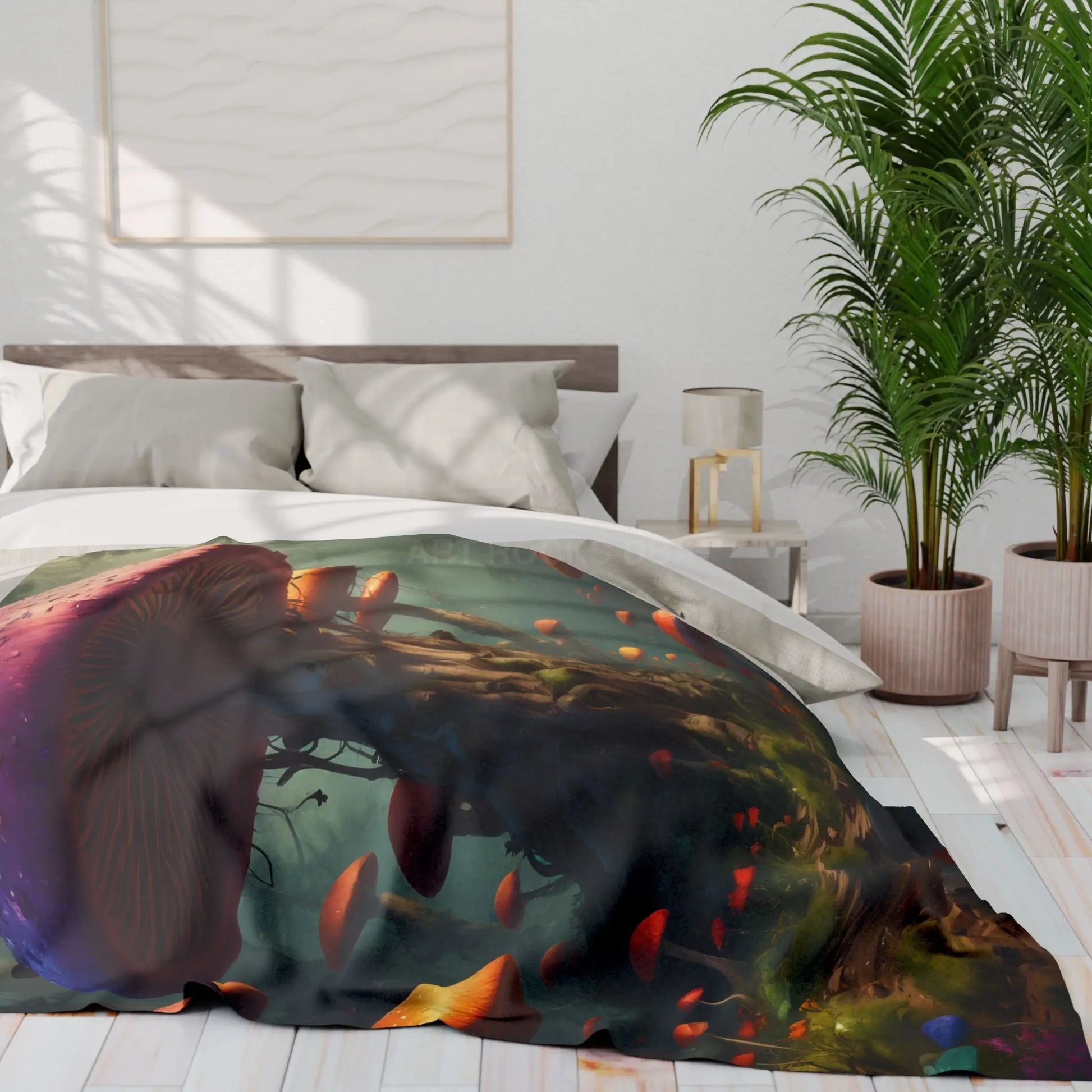Whimsical Mushroom Fleece Blanket - Cozy Blanket for Home Décor Gift for Nature Lovers Boho Room Accent - Home Decor