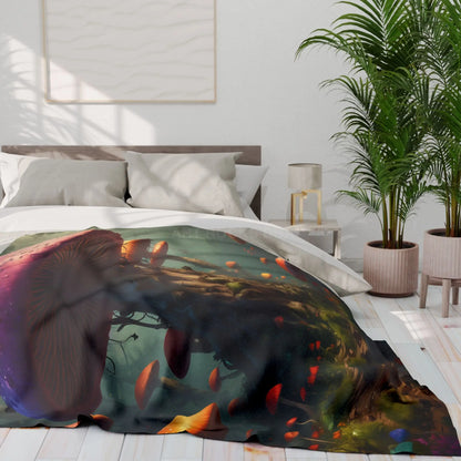 Whimsical Mushroom Fleece Blanket - Cozy Blanket for Home Décor Gift for Nature Lovers Boho Room Accent - Home Decor