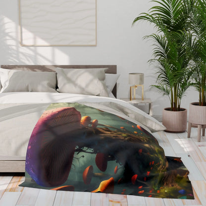 Whimsical Mushroom Fleece Blanket - Cozy Blanket for Home Décor Gift for Nature Lovers Boho Room Accent - Home Decor