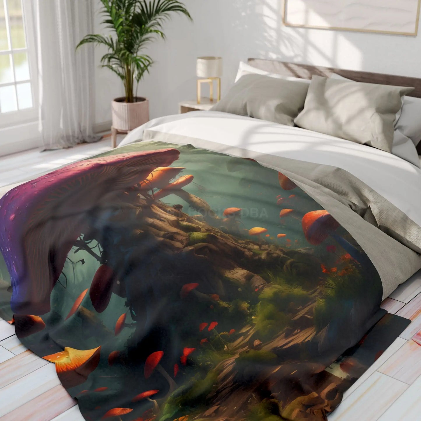 Whimsical Mushroom Fleece Blanket - Cozy Blanket for Home Décor Gift for Nature Lovers Boho Room Accent - Home Decor