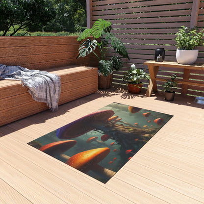 Whimsical Mushroom Forest Outdoor Rug Nature-Inspired Patio Decor Garden Party Mat Bohemian Outdoor Living Rustic Charm