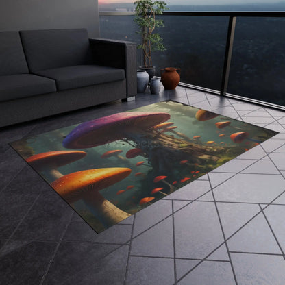 Whimsical Mushroom Forest Outdoor Rug Nature-Inspired Patio Decor Garden Party Mat Bohemian Outdoor Living Rustic Charm