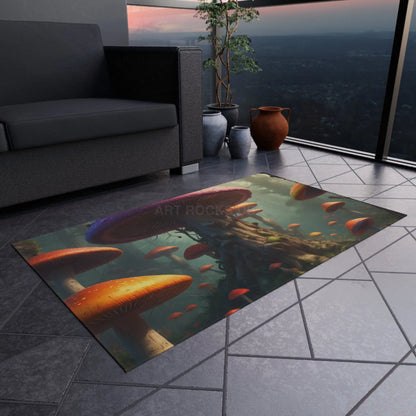 Whimsical Mushroom Forest Outdoor Rug Nature-Inspired Patio Decor Garden Party Mat Bohemian Outdoor Living Rustic Charm