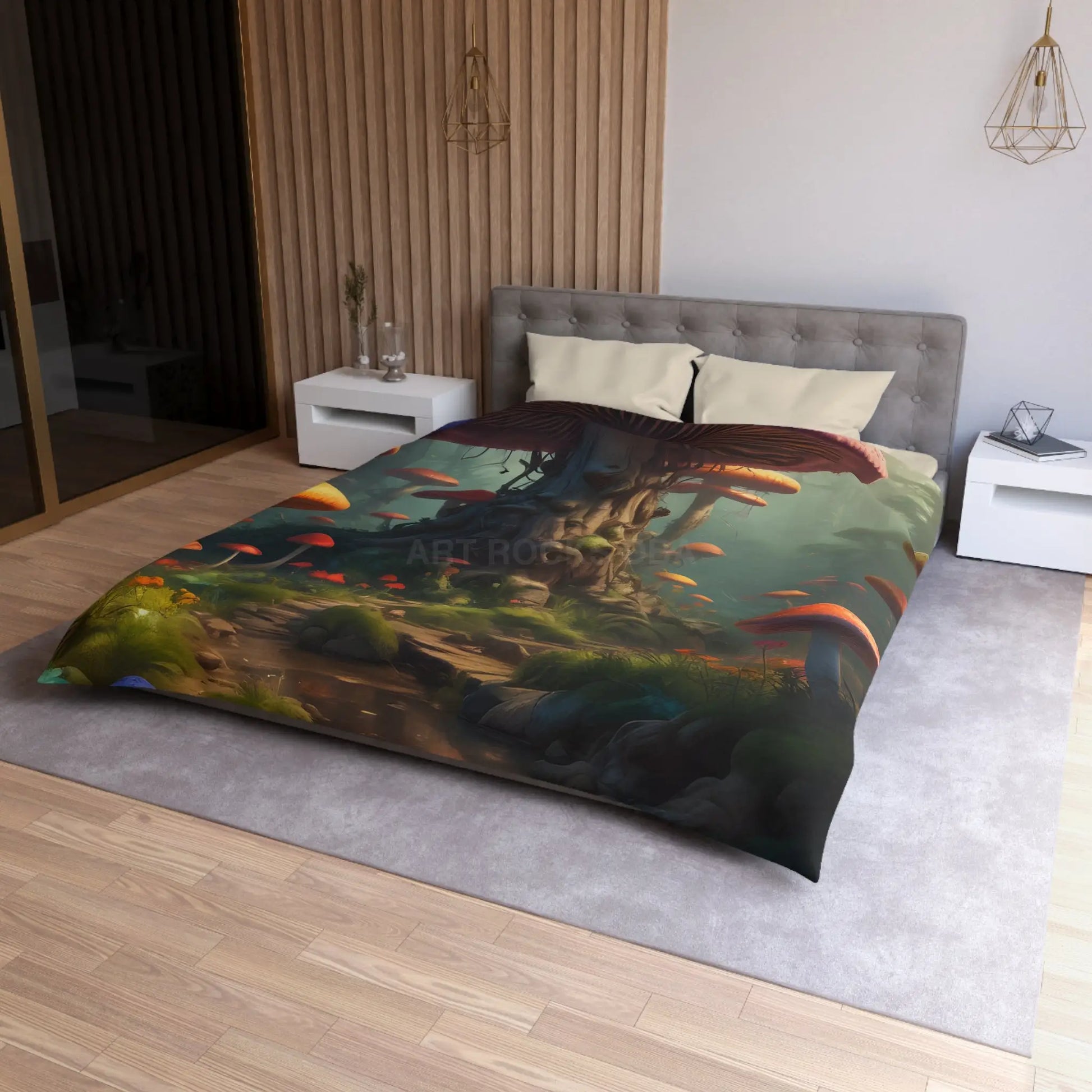 Whimsical Mushroom Microfiber Duvet Cover Cozy Bedroom Decor Forest Theme Bedding Magical Home Gift Nature-Inspired