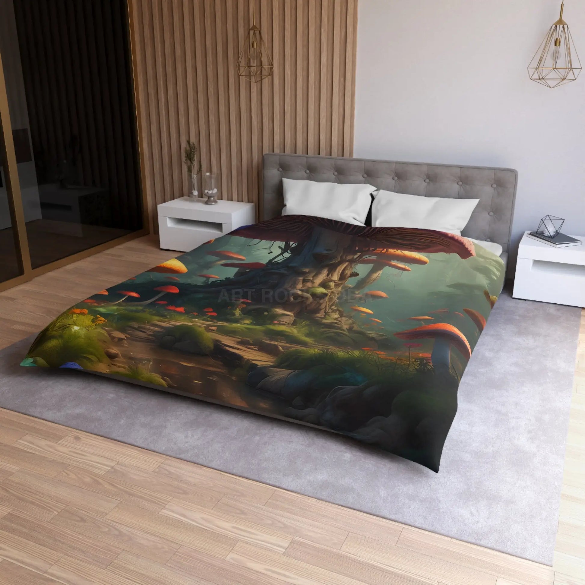 Whimsical Mushroom Microfiber Duvet Cover Cozy Bedroom Decor Forest Theme Bedding Magical Home Gift Nature-Inspired
