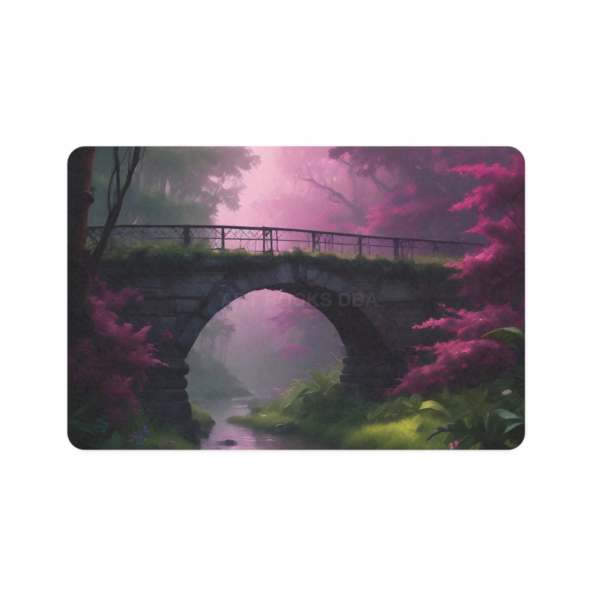 Whimsical Pink Forest Bridge Pet Food Mat (12x18) - 12’’ × 18’’ / Rectangle - Pets