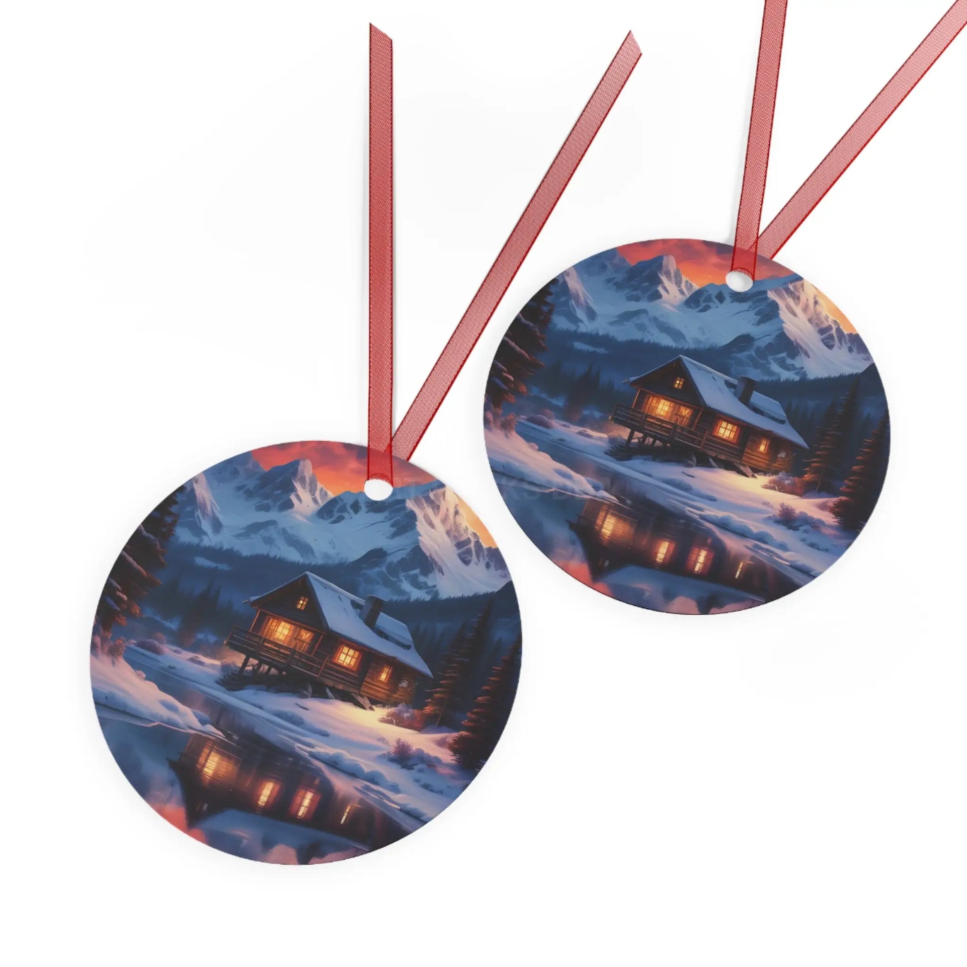 Winter Cabin Bell Ornament — Metal Holiday Christmas Tree Decoration - Home Decor