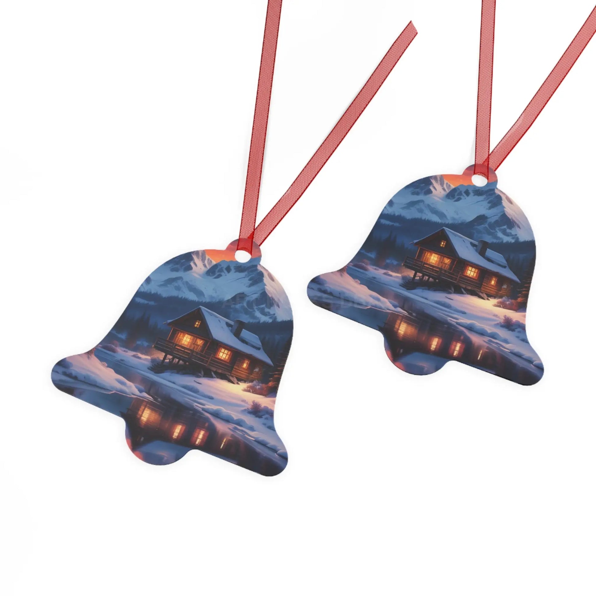 Winter Cabin Bell Ornament — Metal Holiday Christmas Tree Decoration - Home Decor