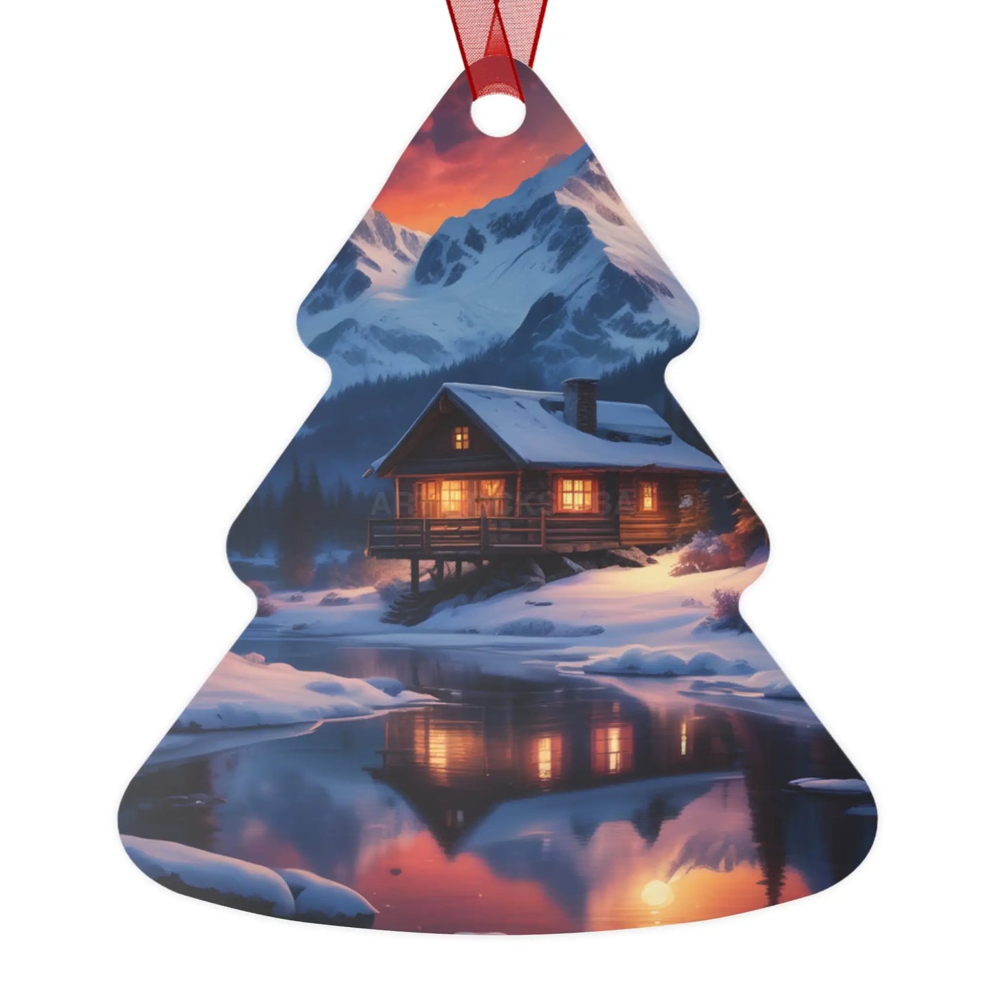 Winter Cabin Bell Ornament — Metal Holiday Christmas Tree Decoration - Tree / One Size - Home Decor