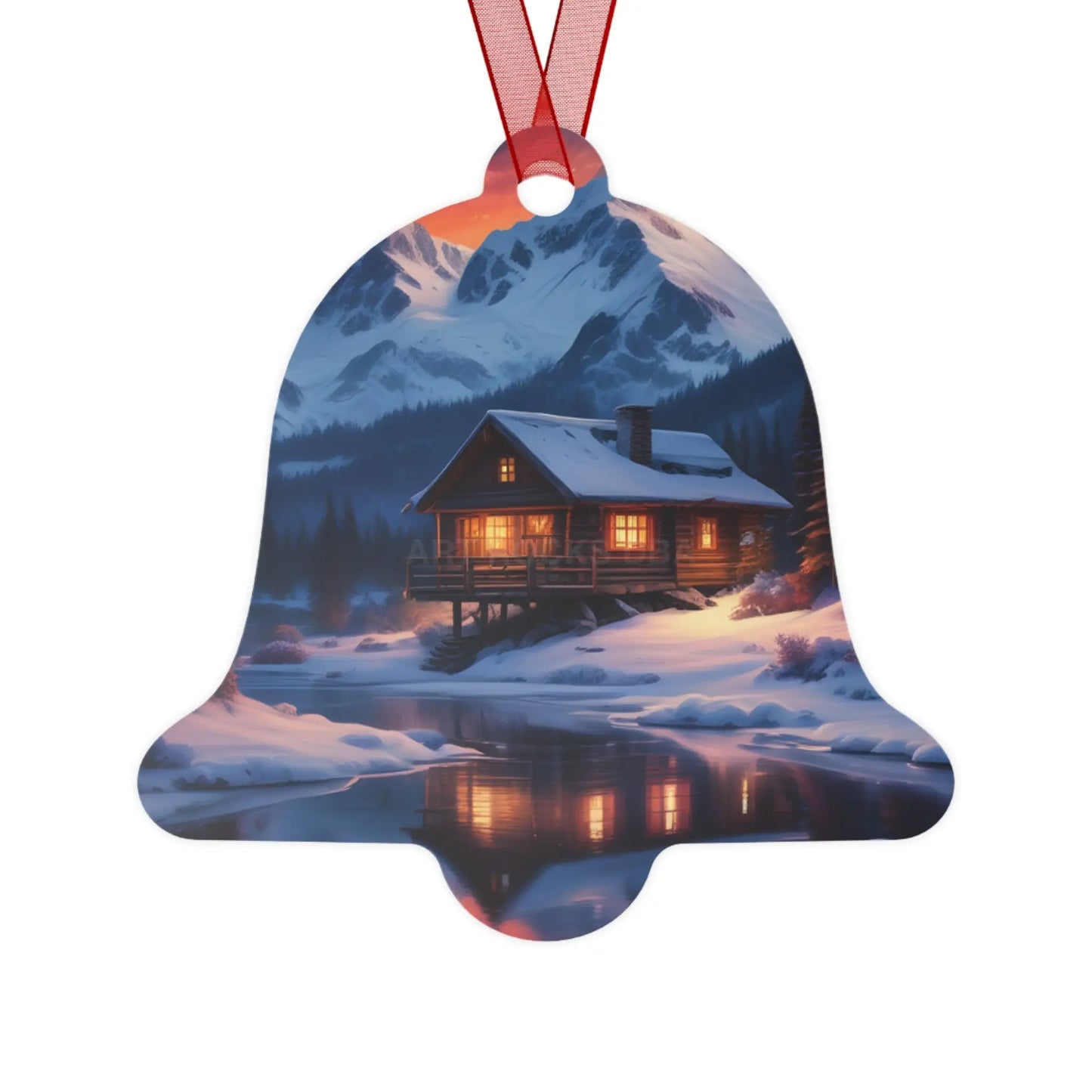 Winter Cabin Bell Ornament — Metal Holiday Christmas Tree Decoration - Bell / One Size - Home Decor