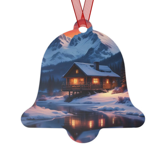 Winter Cabin Bell Ornament — Metal Holiday Christmas Tree Decoration - Bell / One Size - Home Decor