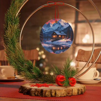 Winter Cabin Bell Ornament — Metal Holiday Christmas Tree Decoration - Home Decor