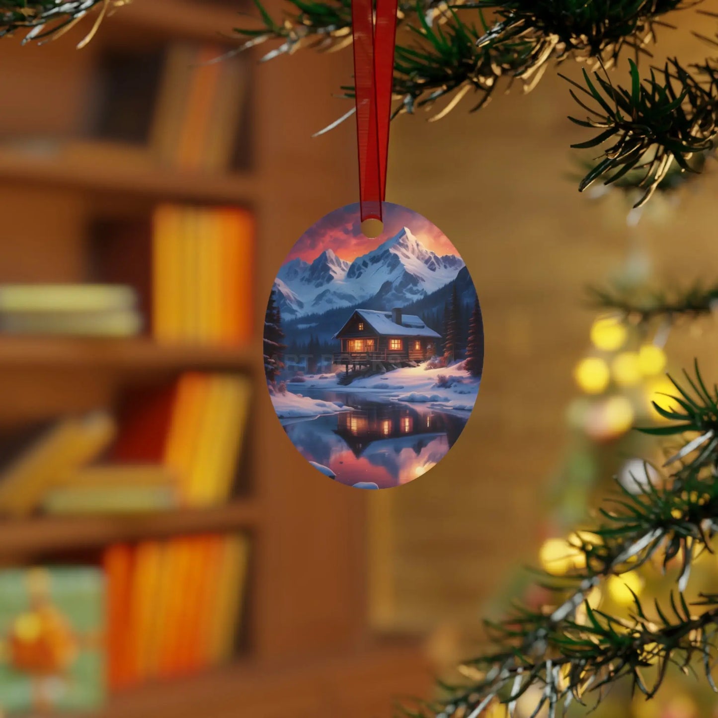 Winter Cabin Bell Ornament — Metal Holiday Christmas Tree Decoration - Home Decor