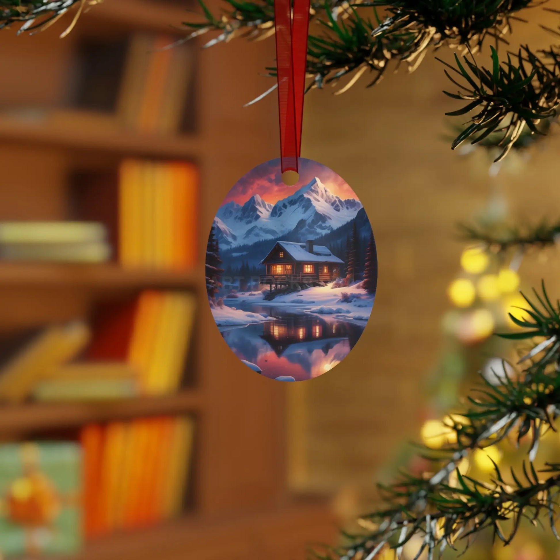 Winter Cabin Bell Ornament — Metal Holiday Christmas Tree Decoration - Home Decor