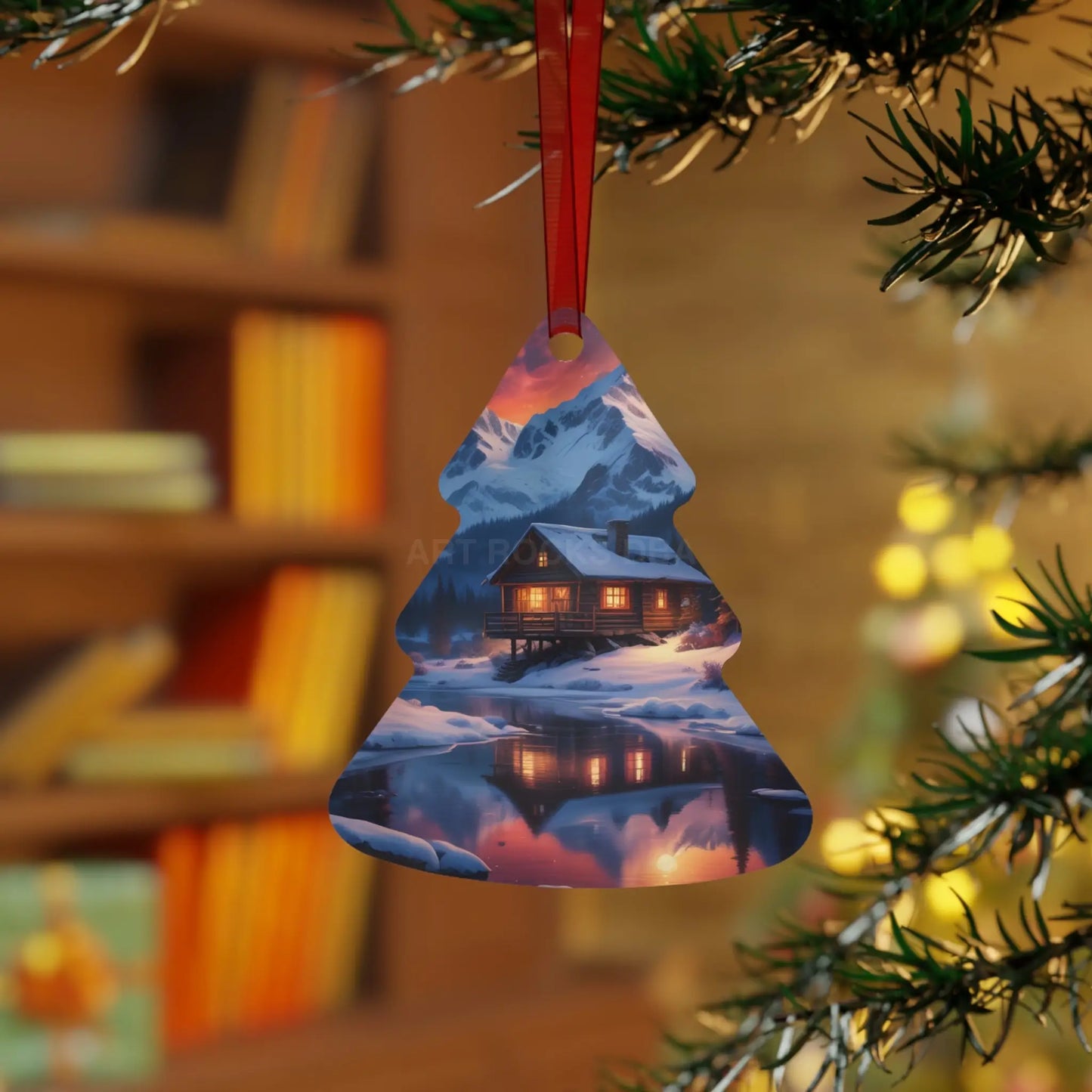 Winter Cabin Bell Ornament — Metal Holiday Christmas Tree Decoration - Home Decor