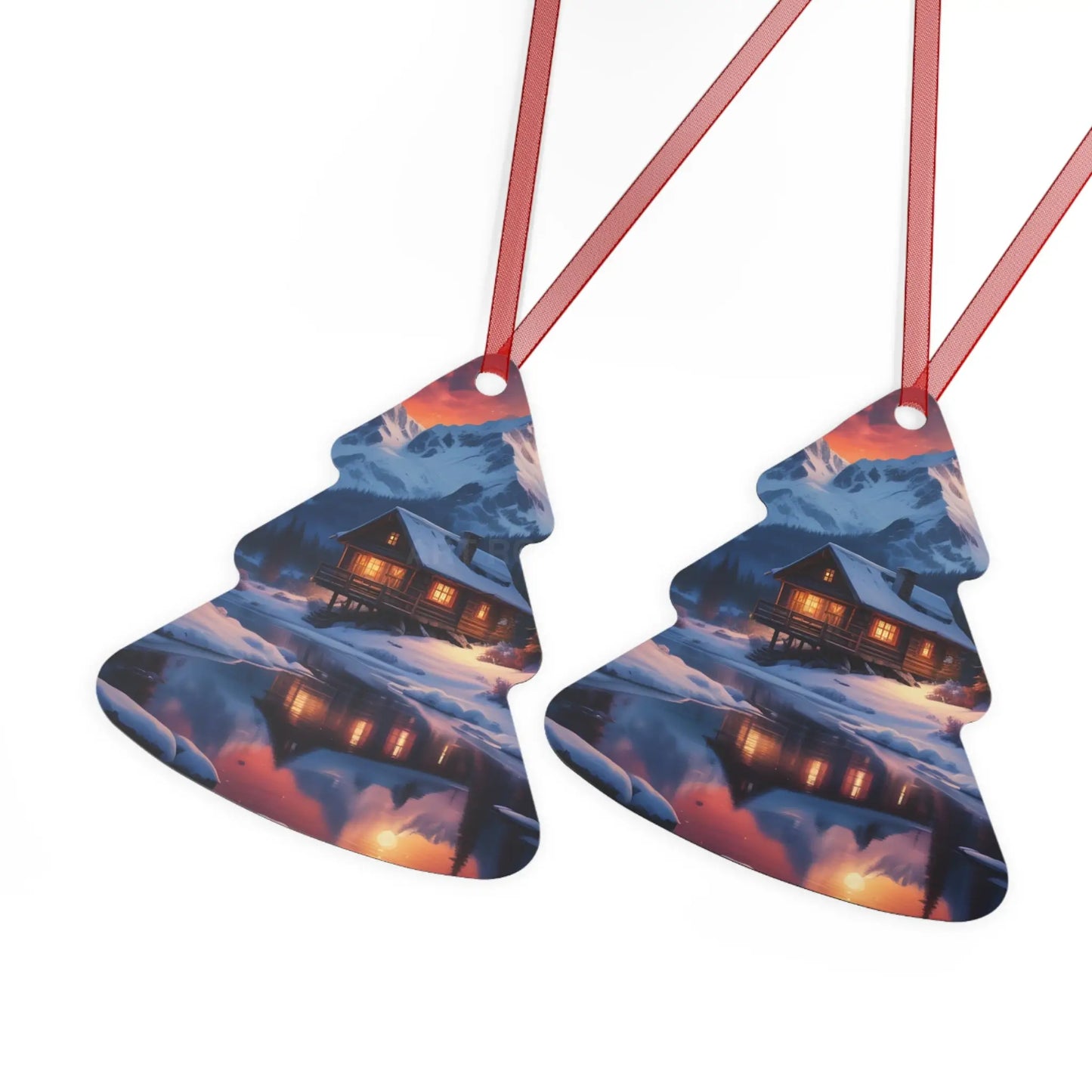 Winter Cabin Bell Ornament — Metal Holiday Christmas Tree Decoration - Home Decor