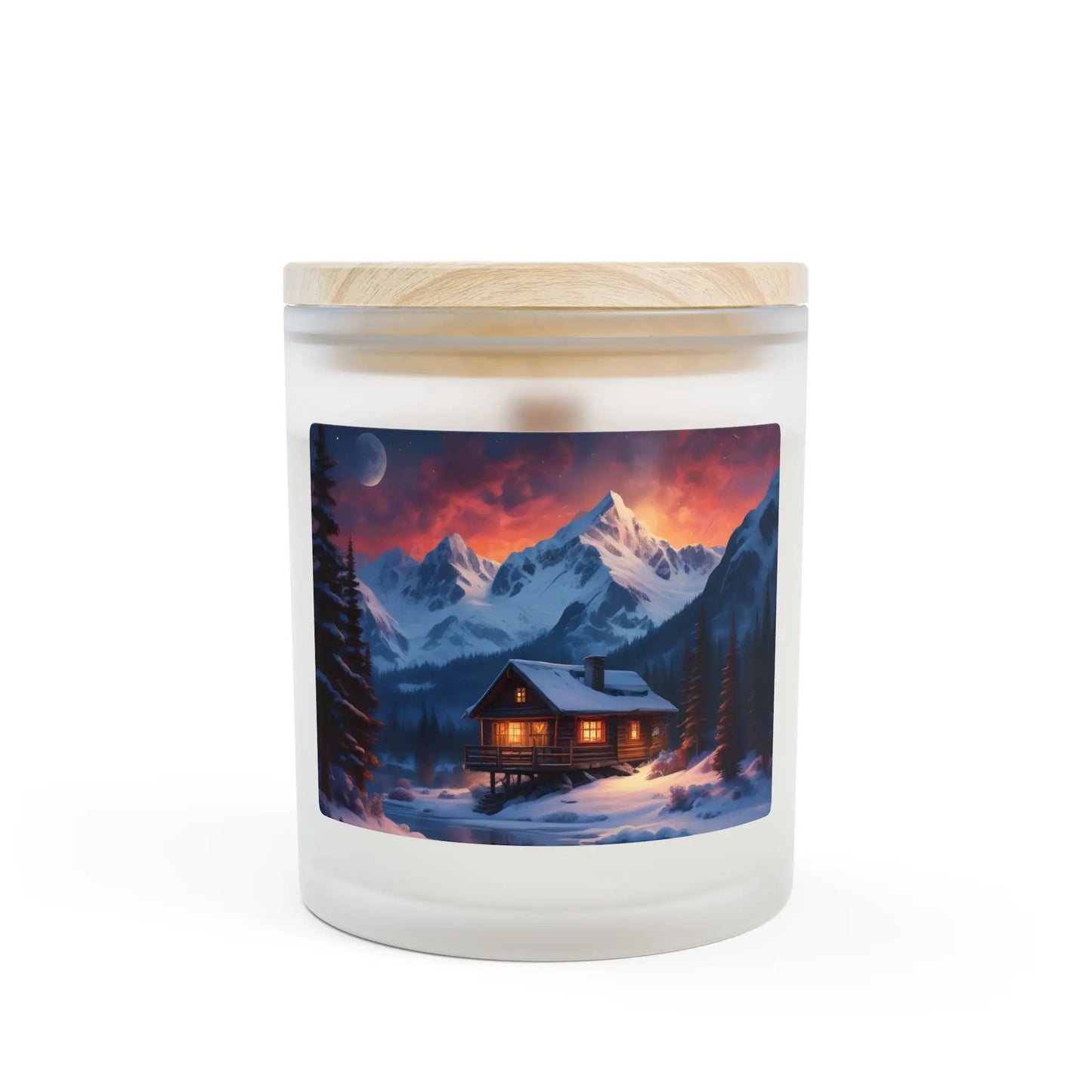 Winter Cabin Frosted Glass Candle — 11oz Cozy Mountain Scenery Candle - Home Decor