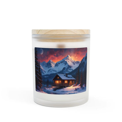 Winter Cabin Frosted Glass Candle — 11oz Cozy Mountain Scenery Candle - Home Decor