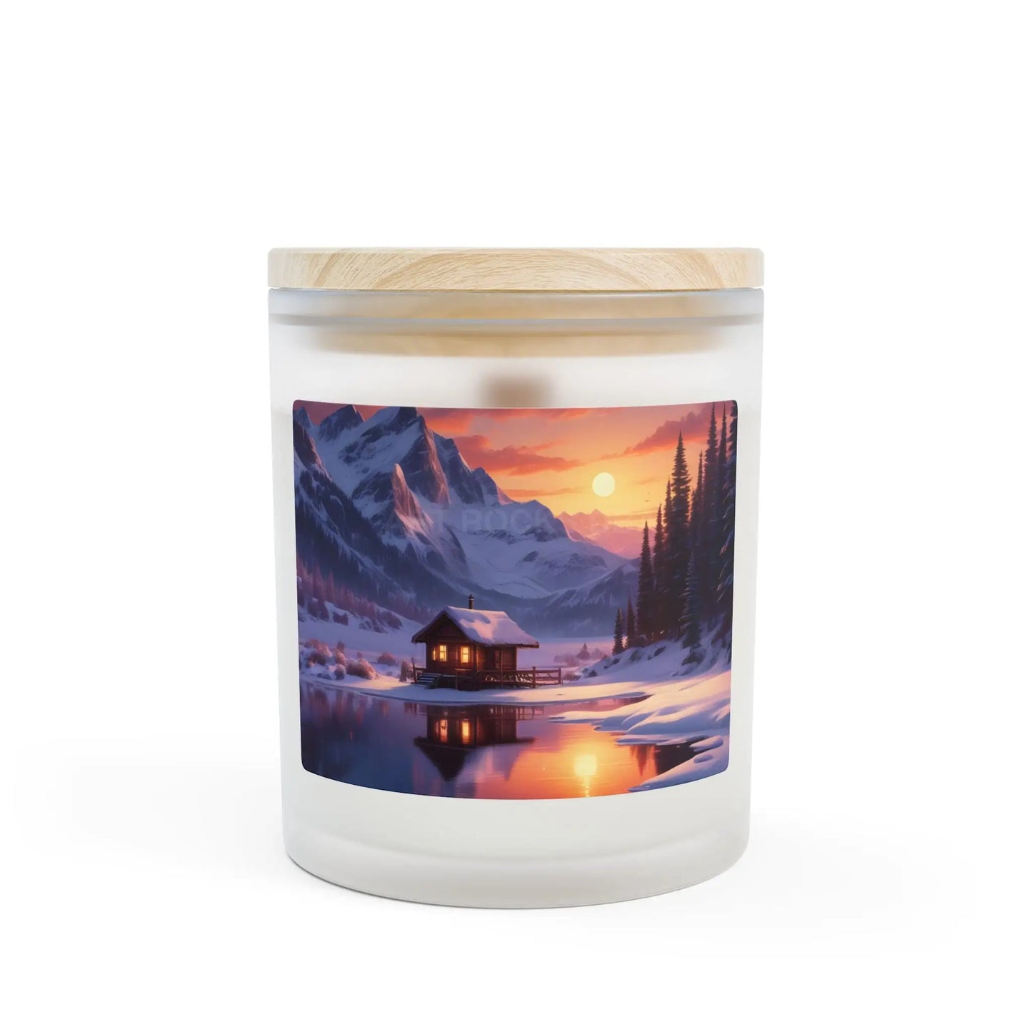 Winter Cabin Scented Candle — Frosted Glass 11oz (Cozy Mountain Sunset) - Home Decor