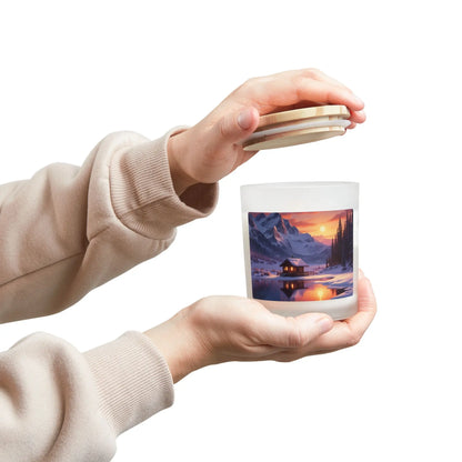 Winter Cabin Scented Candle — Frosted Glass 11oz (Cozy Mountain Sunset) - Home Decor