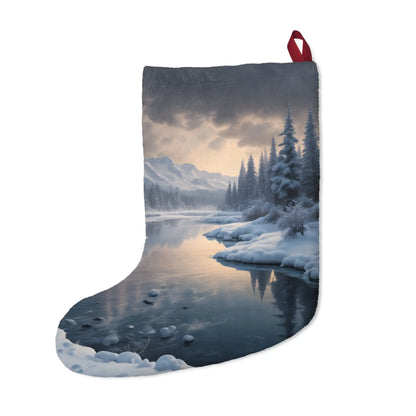 Winter Lake Christmas Stocking — Scenic Snowy Mountain Holiday Decor - One size - Home Decor