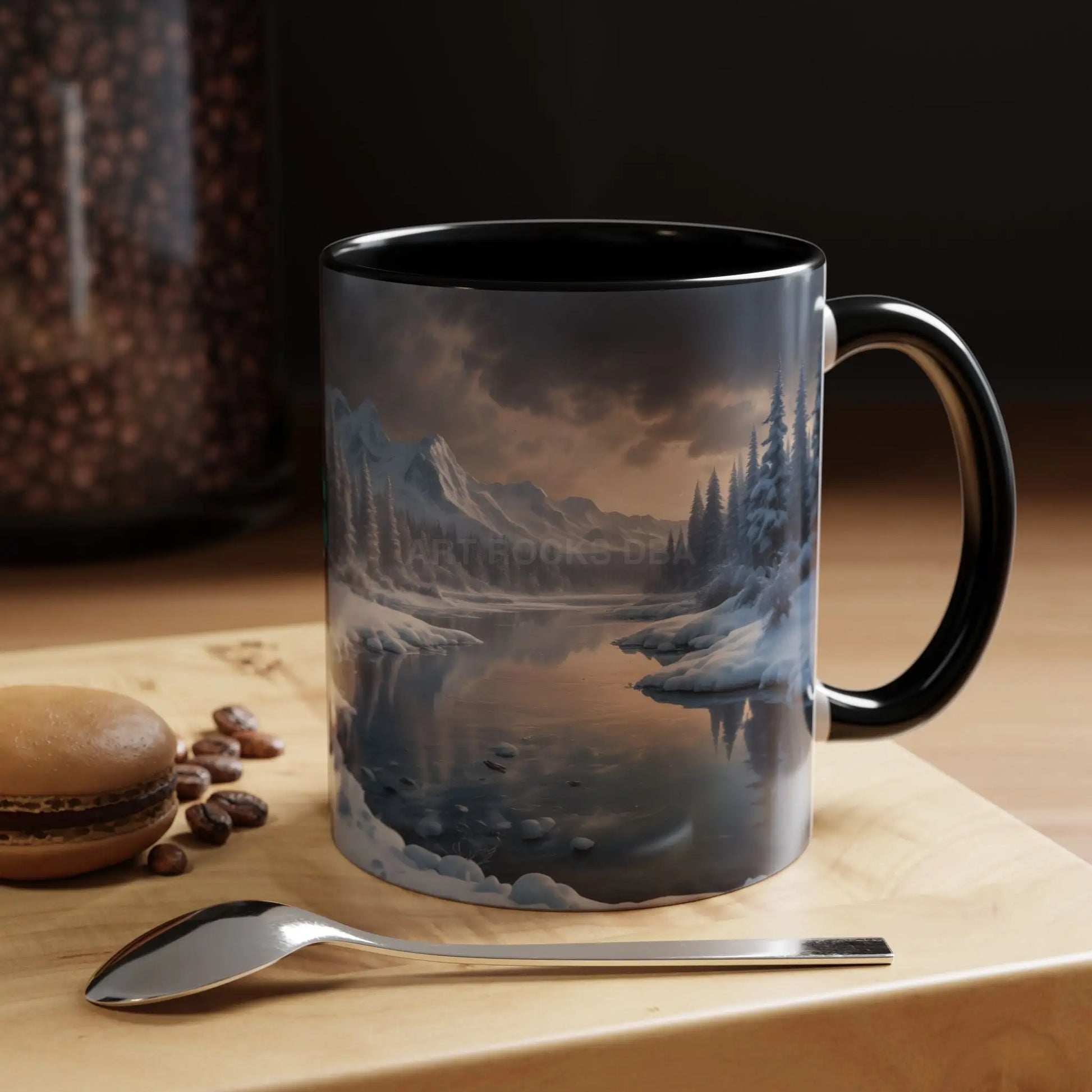 Winter Lake Coffee Mug – Snowy Mountain Landscape Accent Mug - 11oz / Black - Mug