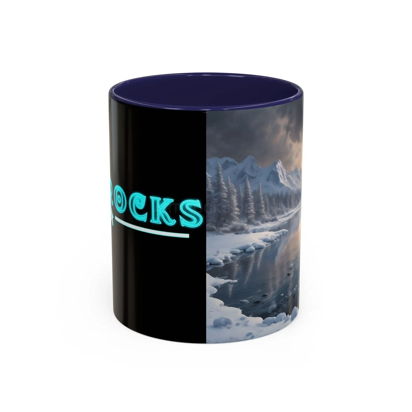 Winter Lake Coffee Mug – Snowy Mountain Landscape Accent Mug - 11oz / Navy - Mug