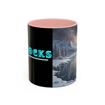 Winter Lake Coffee Mug – Snowy Mountain Landscape Accent Mug - 11oz / Pink - Mug