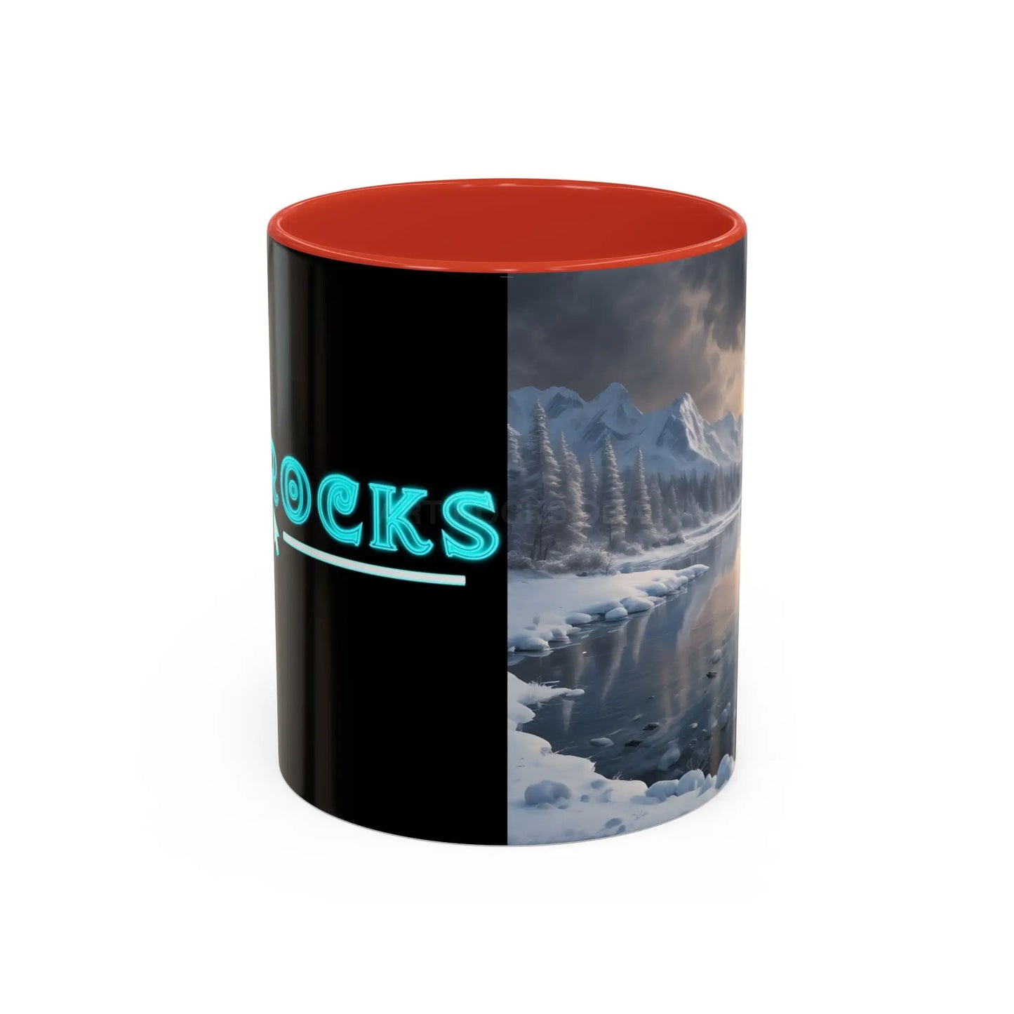 Winter Lake Coffee Mug – Snowy Mountain Landscape Accent Mug - 11oz / Red - Mug