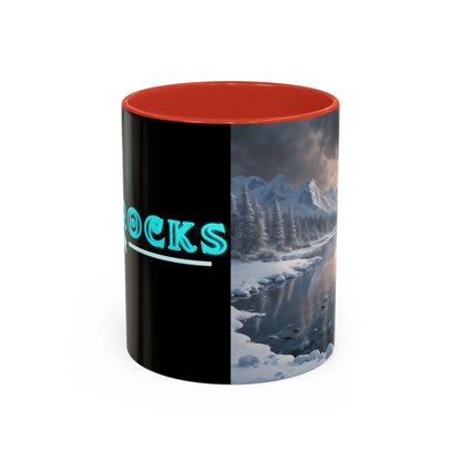 Winter Lake Coffee Mug – Snowy Mountain Landscape Accent Mug - 11oz / Red - Mug