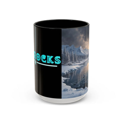 Winter Lake Coffee Mug – Snowy Mountain Landscape Accent Mug - 15oz / Black - Mug