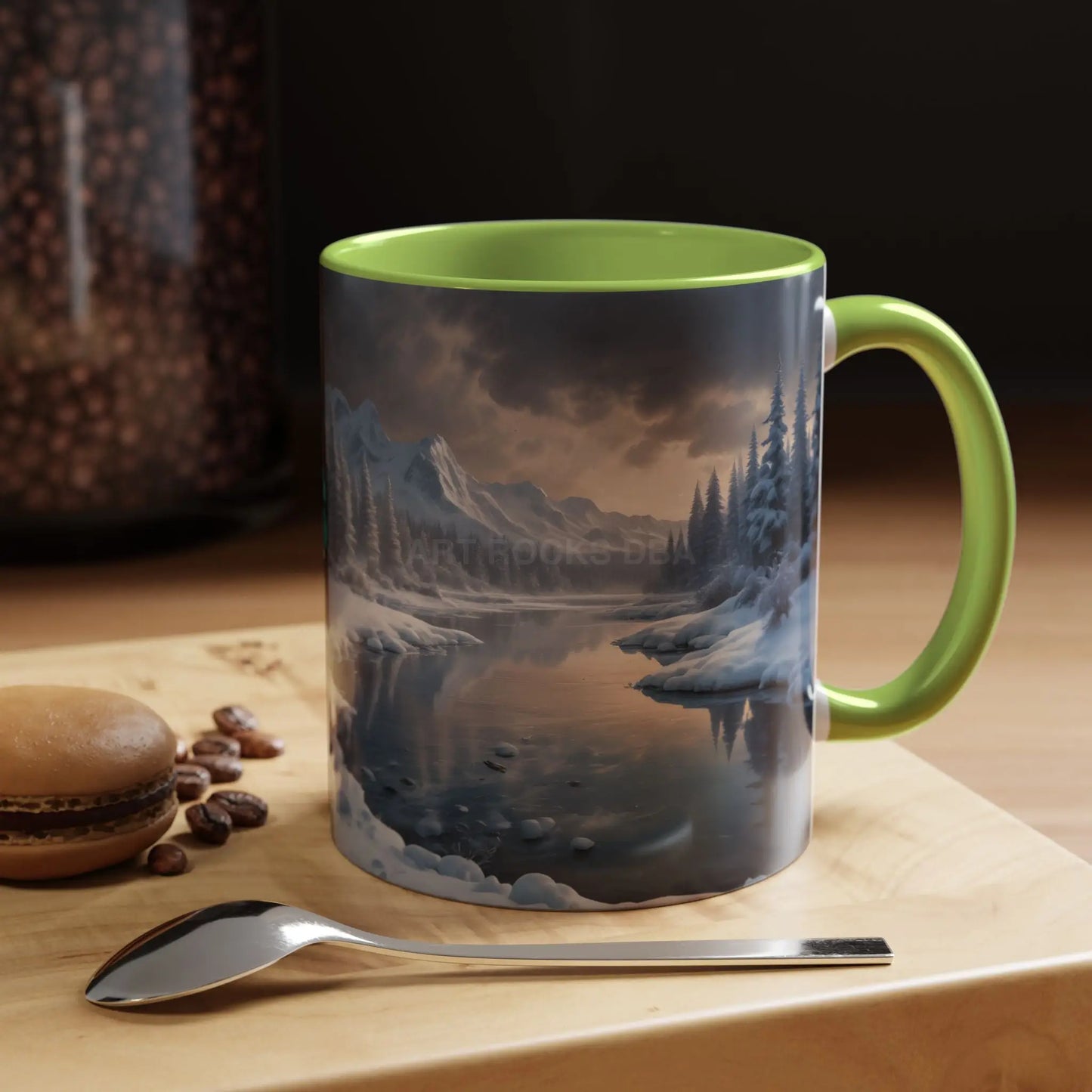 Winter Lake Coffee Mug – Snowy Mountain Landscape Accent Mug - Mug