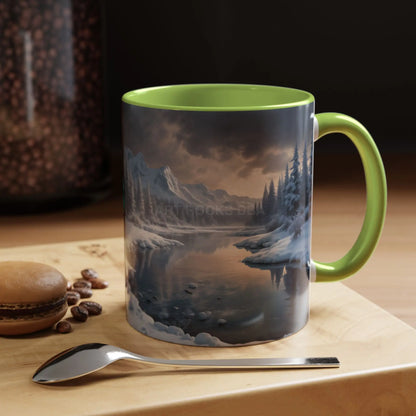 Winter Lake Coffee Mug – Snowy Mountain Landscape Accent Mug - Mug