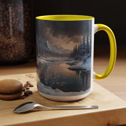 Winter Lake Coffee Mug – Snowy Mountain Landscape Accent Mug - Mug