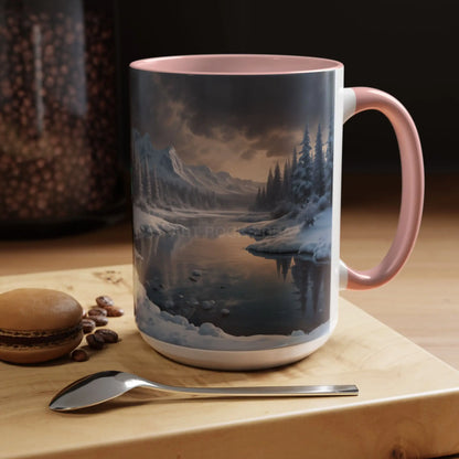 Winter Lake Coffee Mug – Snowy Mountain Landscape Accent Mug - Mug