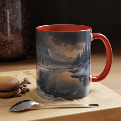Winter Lake Coffee Mug – Snowy Mountain Landscape Accent Mug - Mug