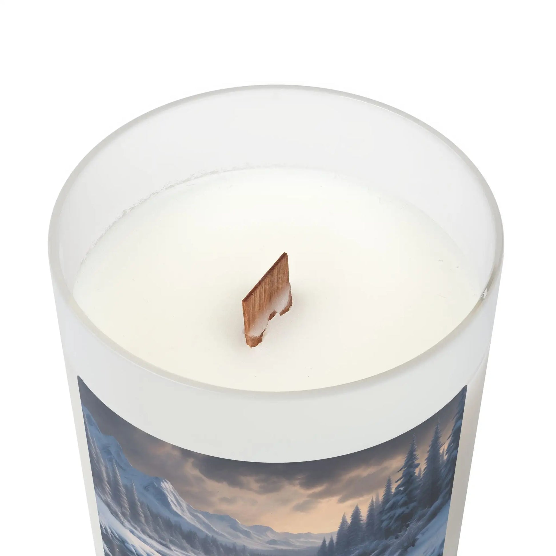 Winter Lake Frosted Glass Candle — 11oz Mountain Scenery Scented Candle - Home Decor