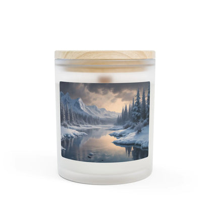 Winter Lake Frosted Glass Candle — 11oz Mountain Scenery Scented Candle - Home Decor