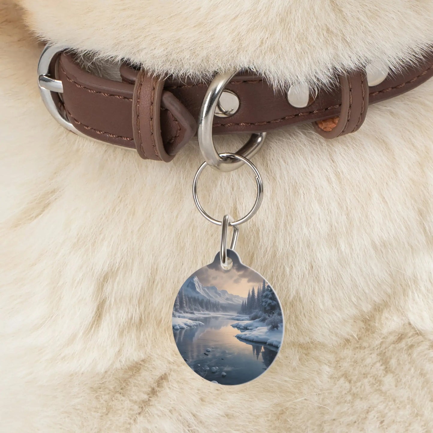 Winter Lake Pet Tag — Scenic Snowy Mountain Dog ID Tag - 1’’ - Pets